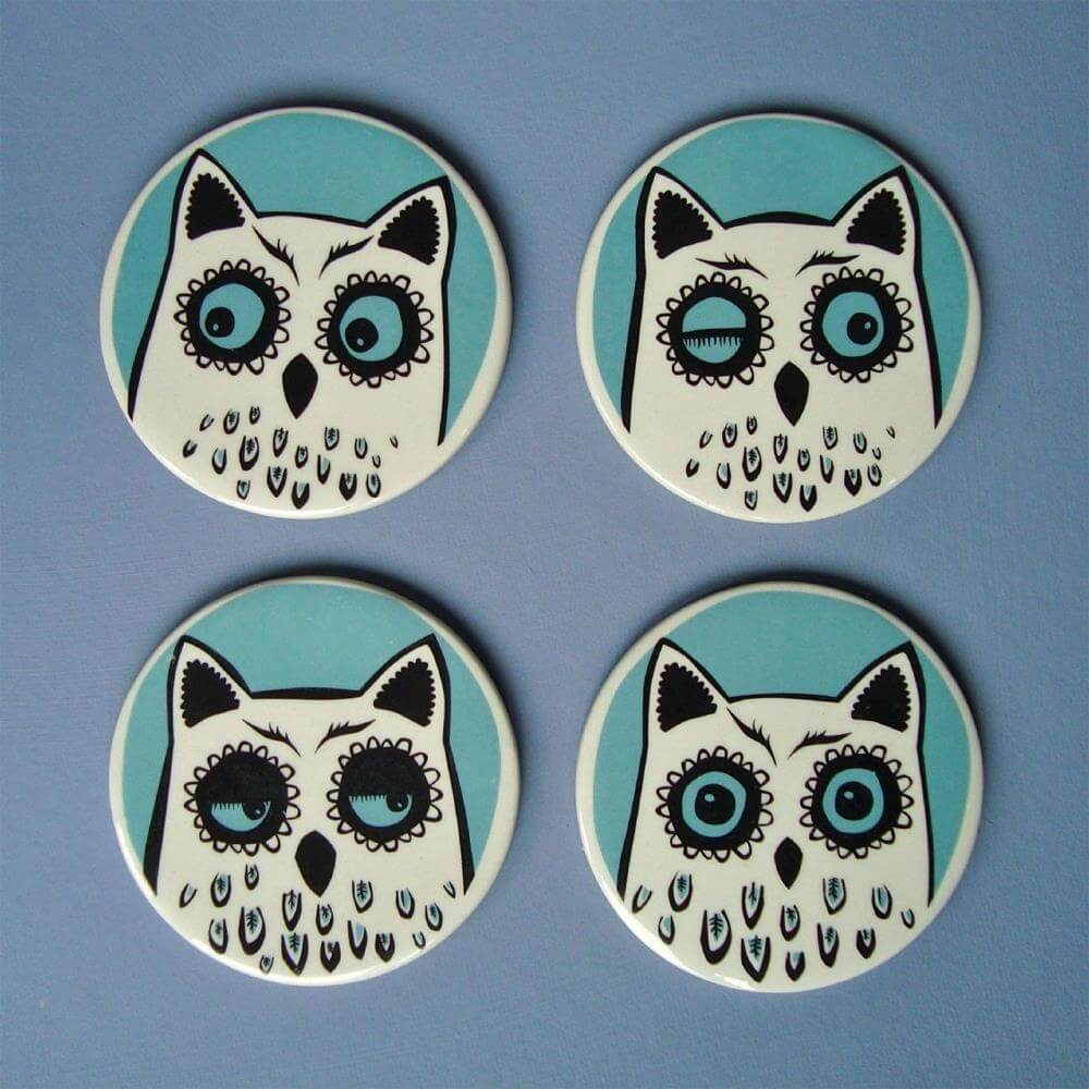 Hannah Turner Owl Set of 4 Coasters